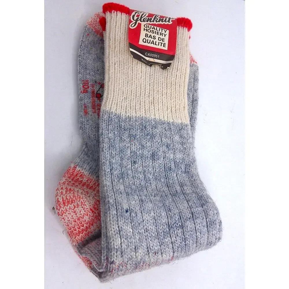 Vintage Glenknit Wool Socks Canada Grey Mens 7-8.5 Womens 8.5-10 New